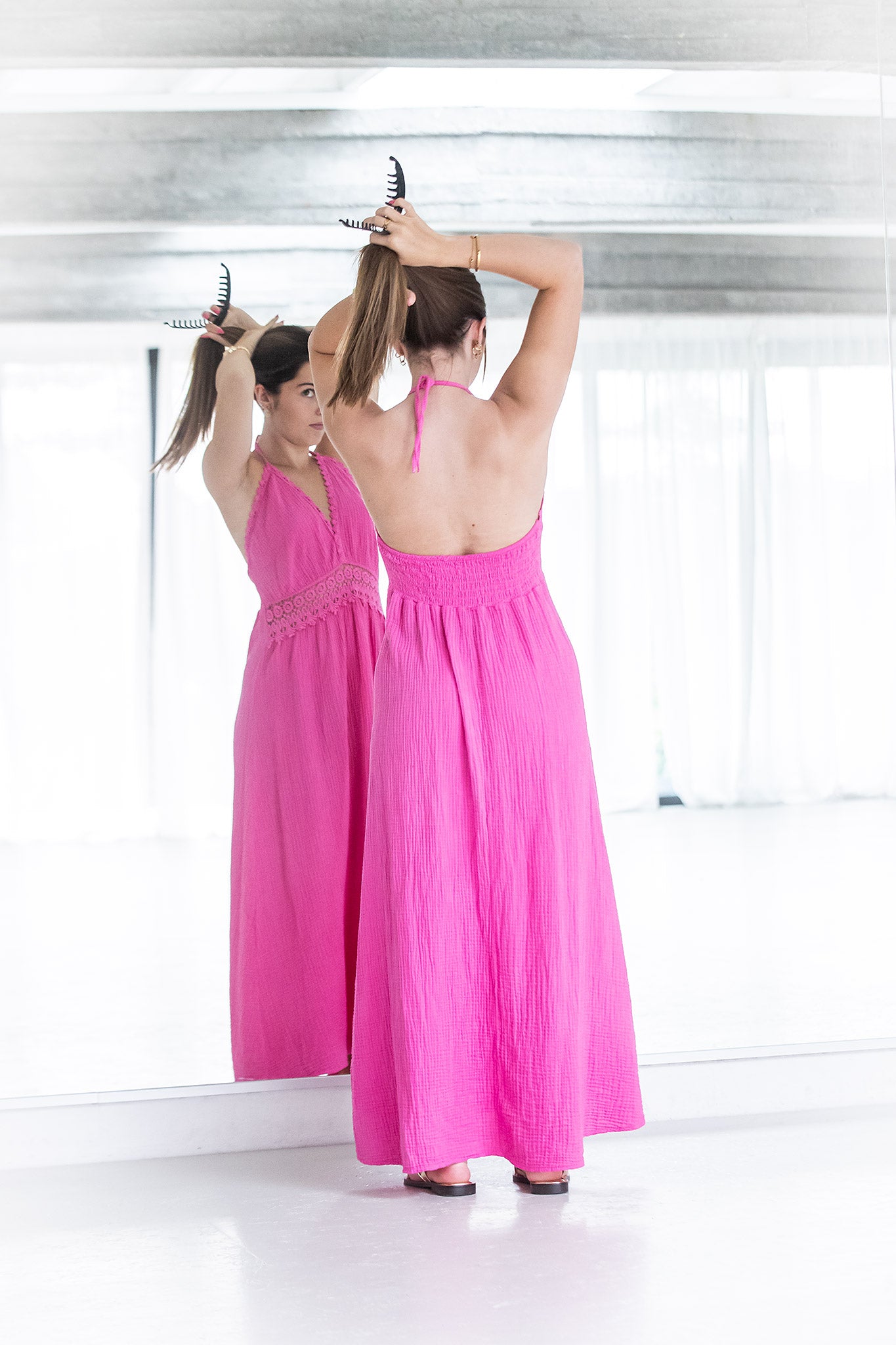 Maxi-dress in fuchsia