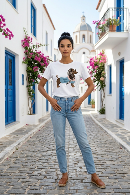 witte t-shirt met teckelprint puppy love