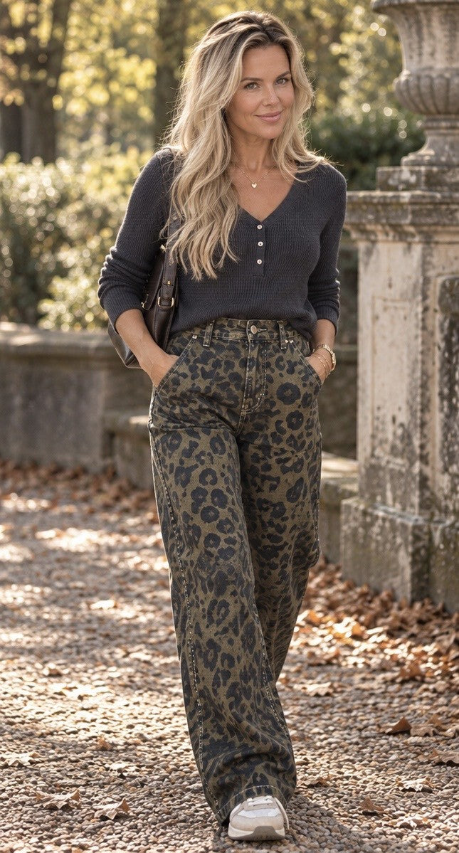Leopard wide leg jeans