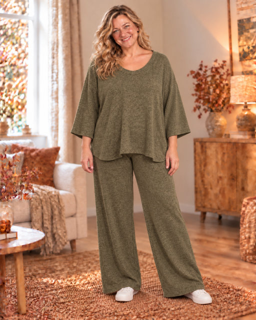 Zachte ronde hals trui set met broek