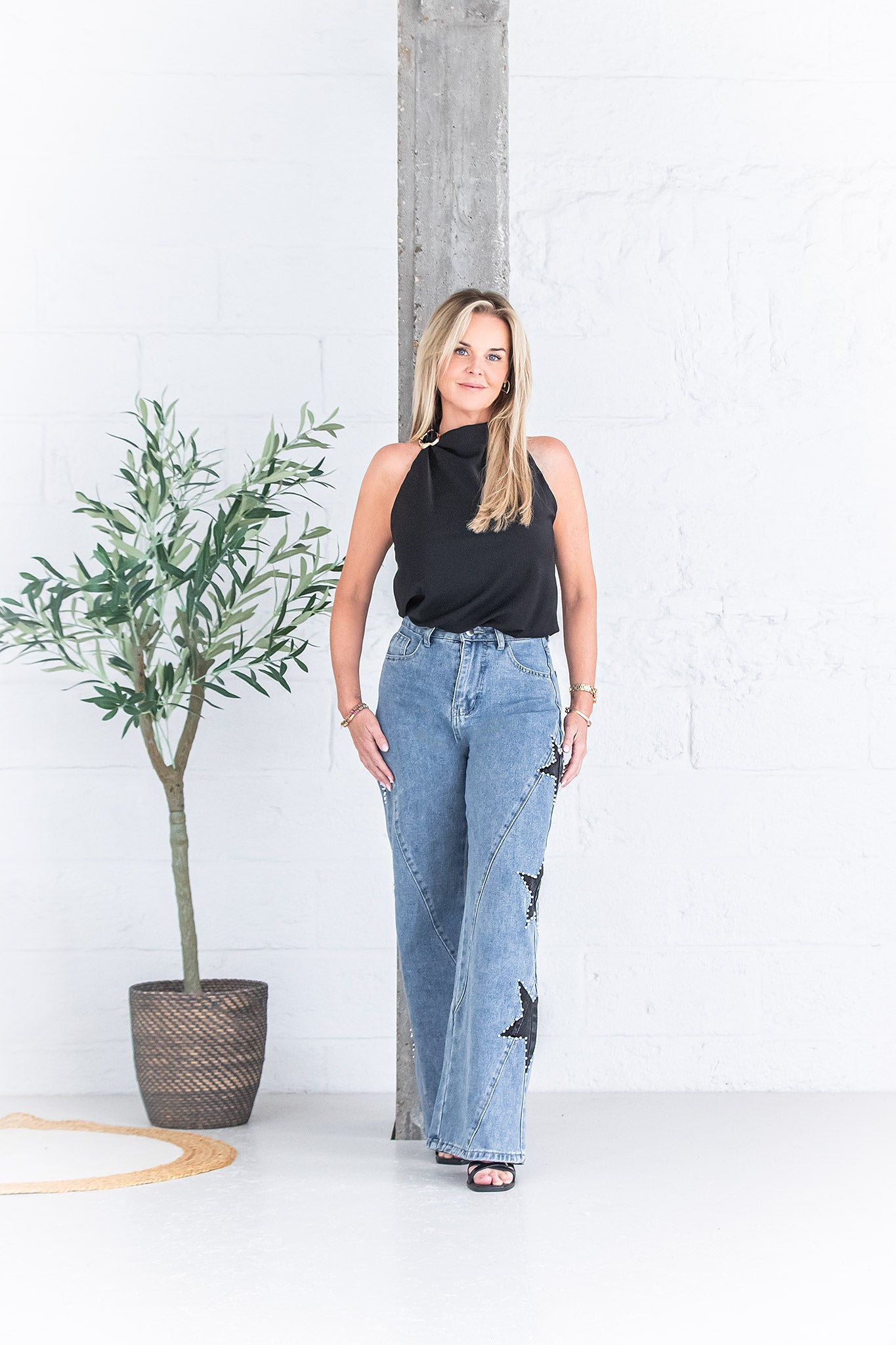 Wijde jeans met sterrenpatroon