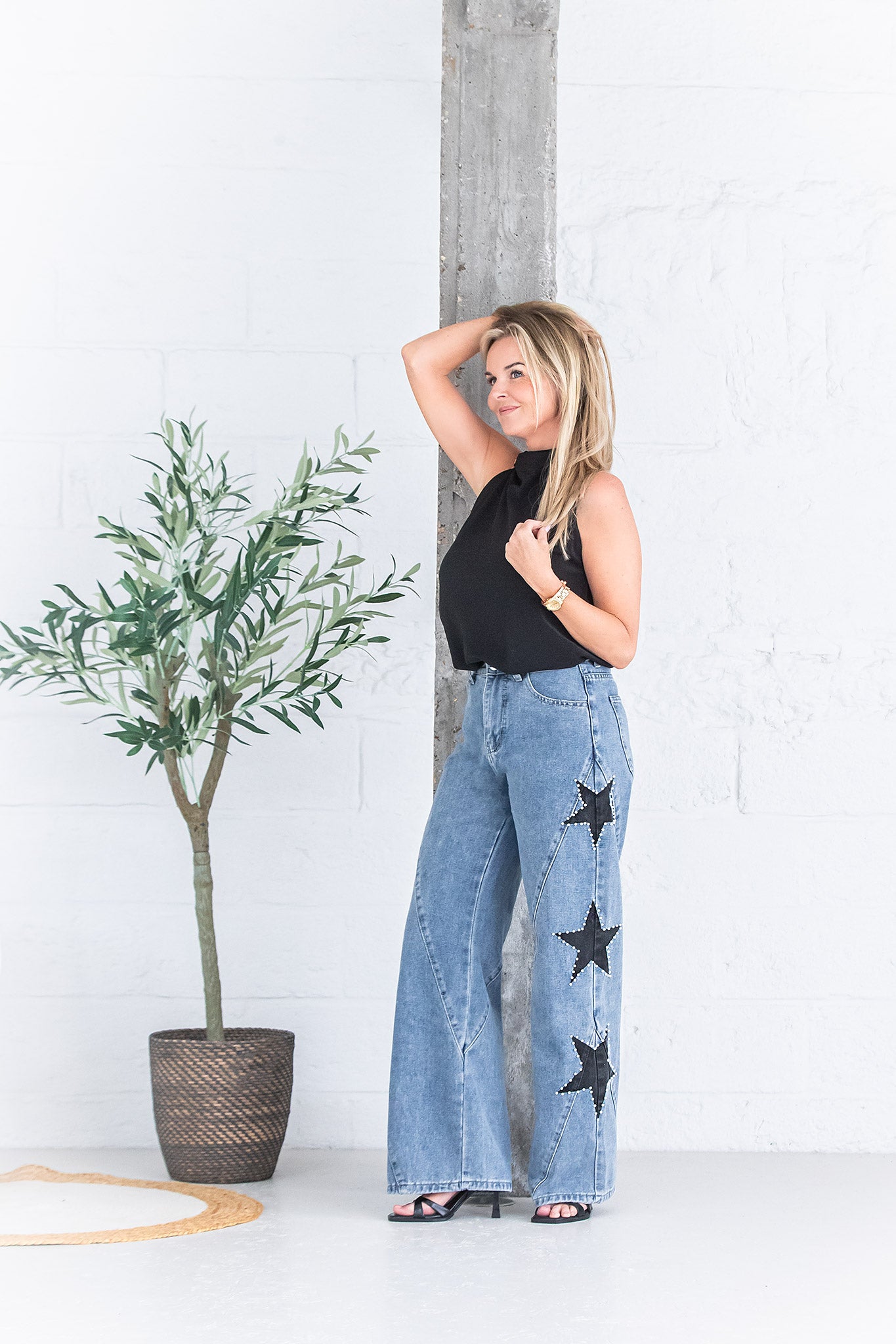 Wijde jeans met sterrenpatroon