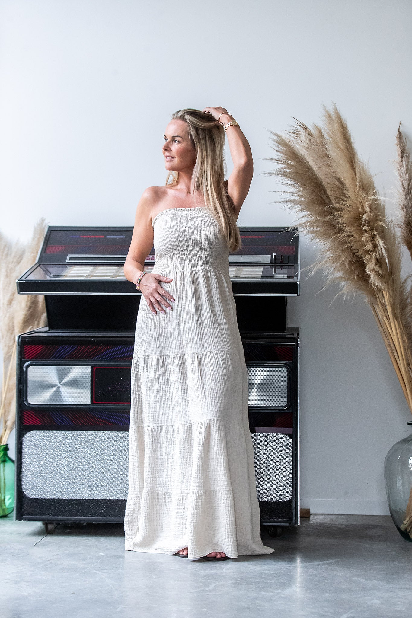 Elegante strapless maxi jurk