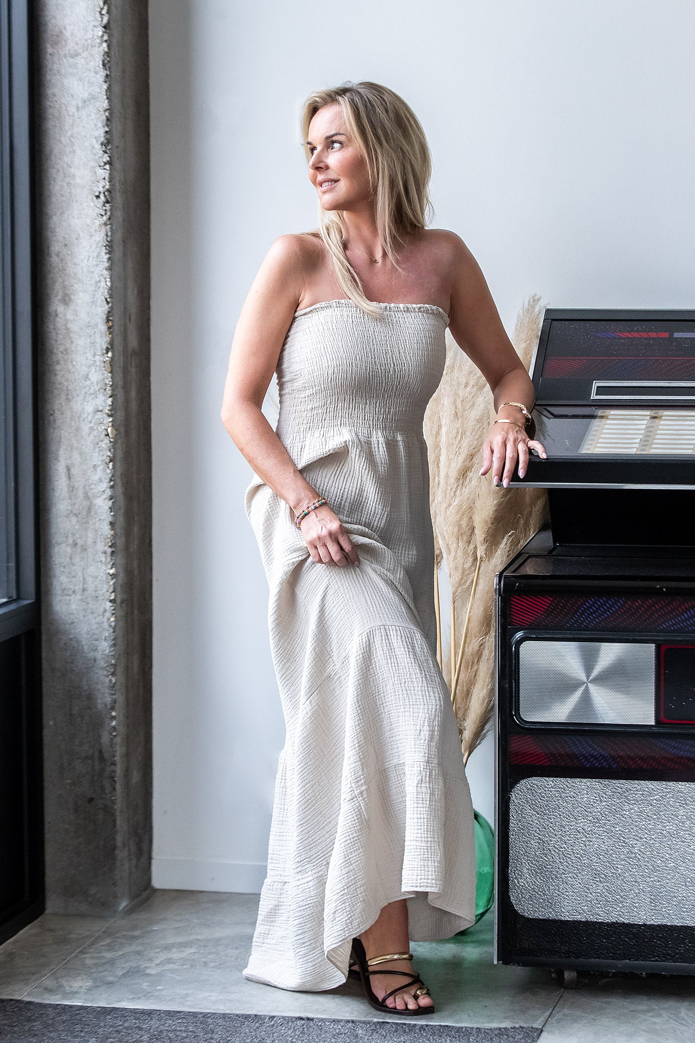 Elegante strapless maxi jurk