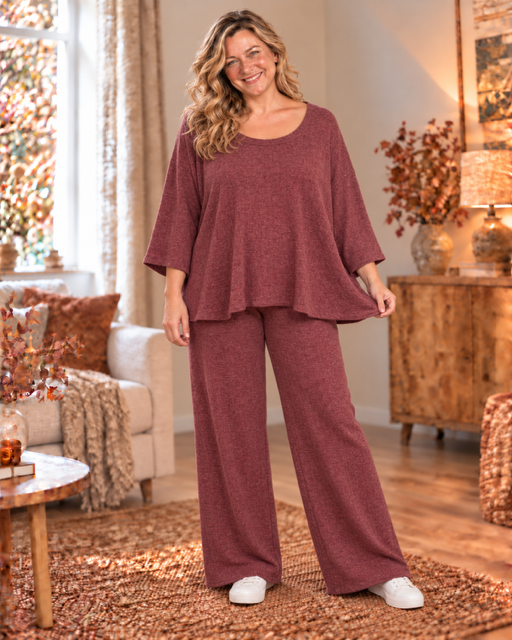 Zachte ronde hals trui set met broek